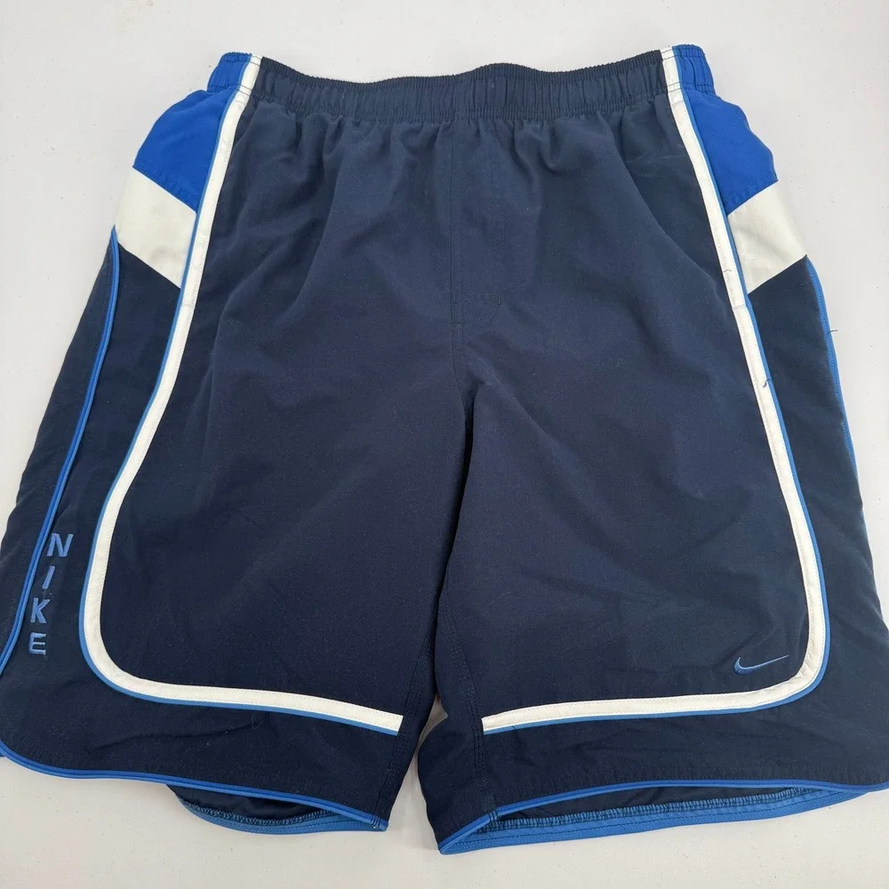 Nike Swim Shorts Mens L Navy Blue Colorblock Mesh Lined Board‎ Trunks T8SS7222